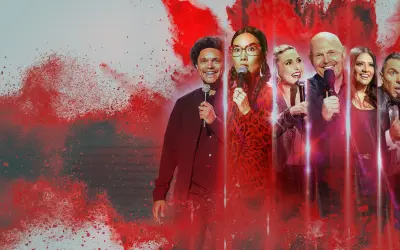 Grupa amerykańskich komików stand up, w tym Trevor Noah, Bill Burr i inni, gotowi rozbawić publiczność.