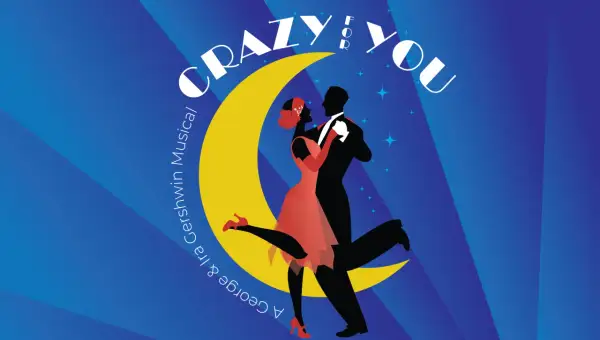 Para tańcząca na tle księżyca i gwiazd, z napisem "Crazy For You".